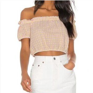 BCBG Pink Yellow Cotton Gingham Crop Top